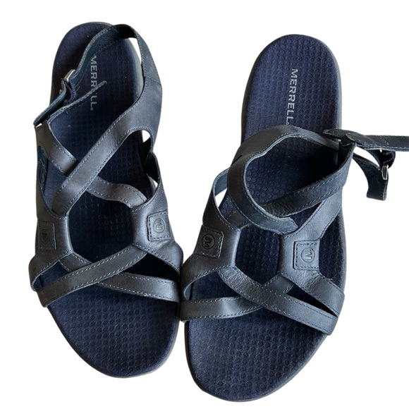 Merrell Shoes - MERRELL Agave Sandals Sz 10 Navy Leather Slingback Strappy Comfort Boho Coastal